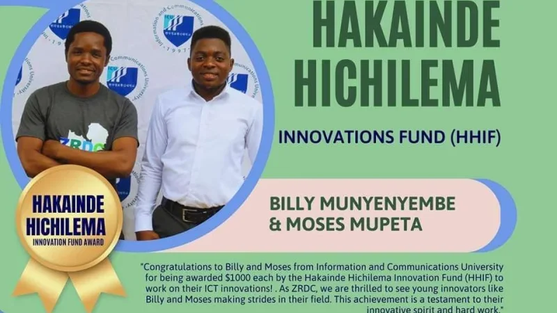ICU Innovators awarded $1000 by Hakainde Hichilema Innovation Fund for ICT Innovations